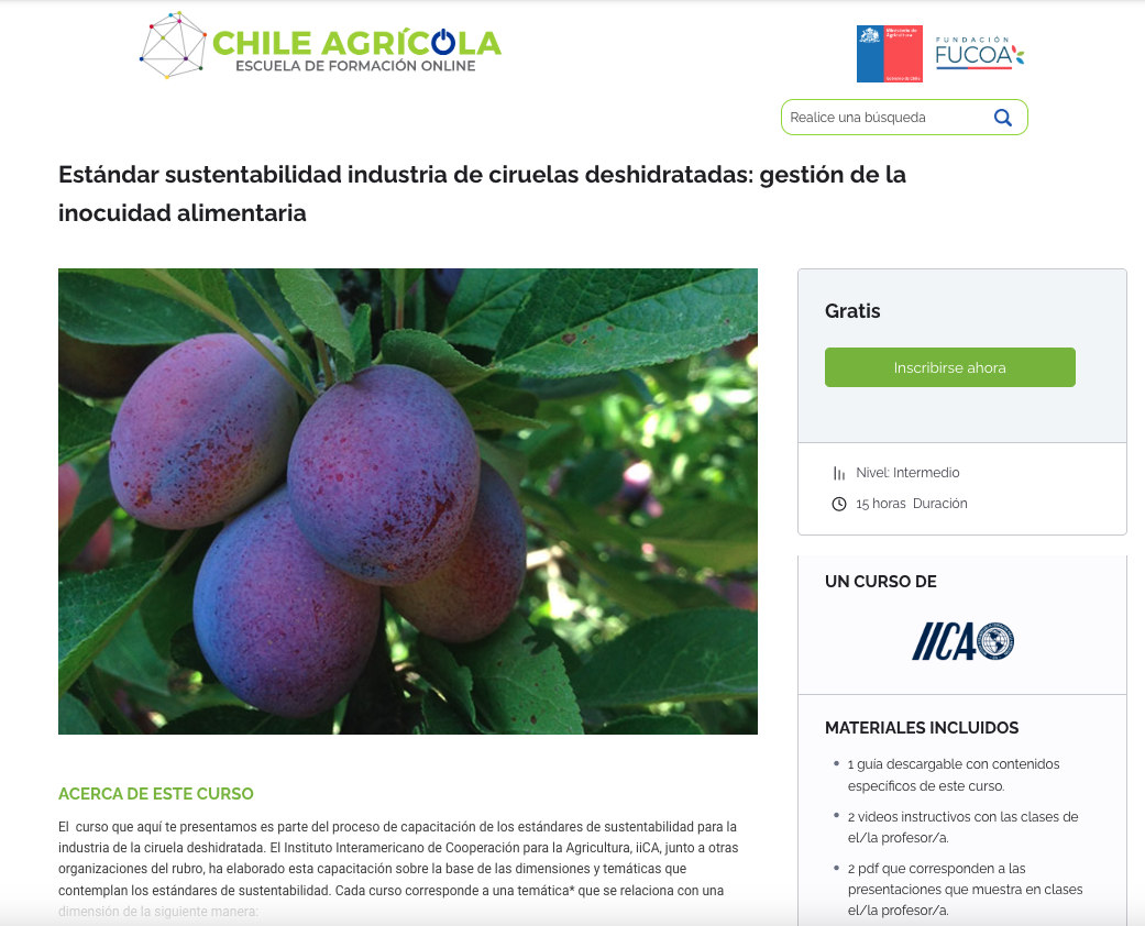 Curso: gestión de la inocuidad alimentaria
