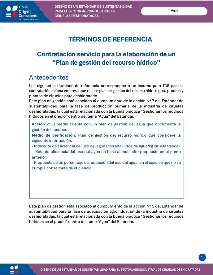 TDR para la contratación de empresa que realice plan de gestión del recurso hídrico