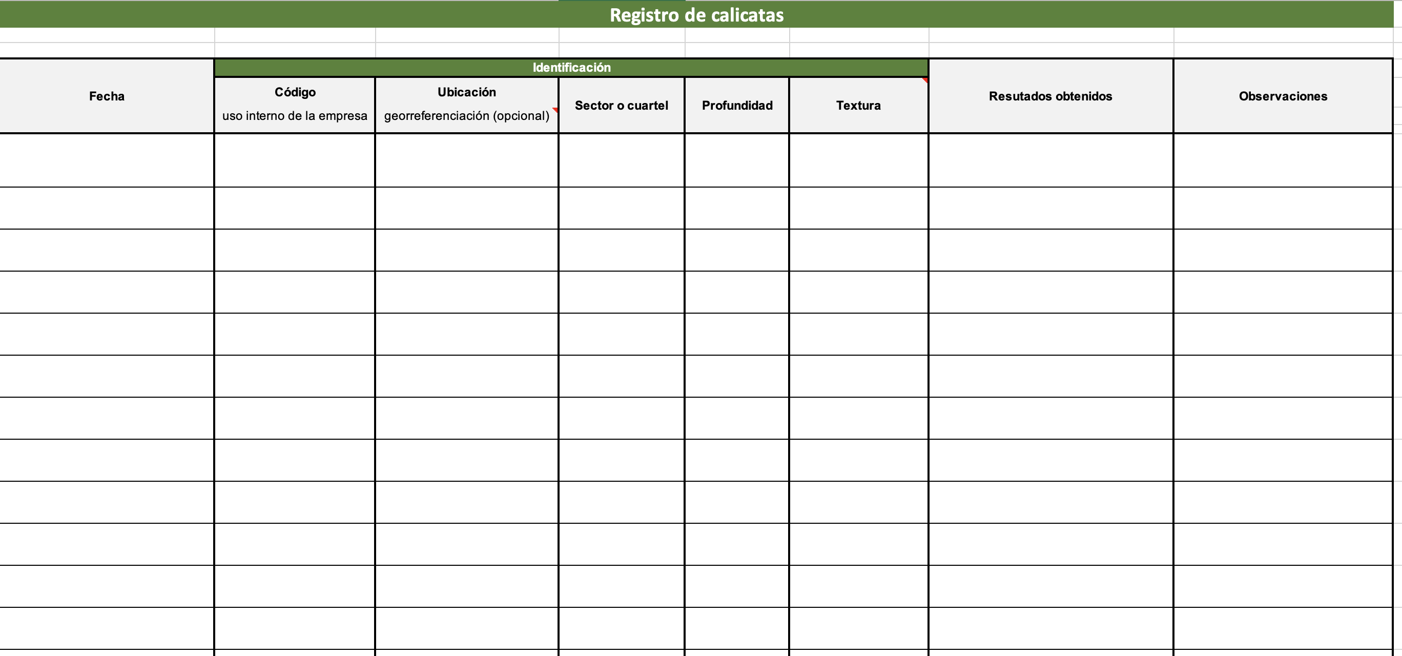 Registro ejecución de calicatas