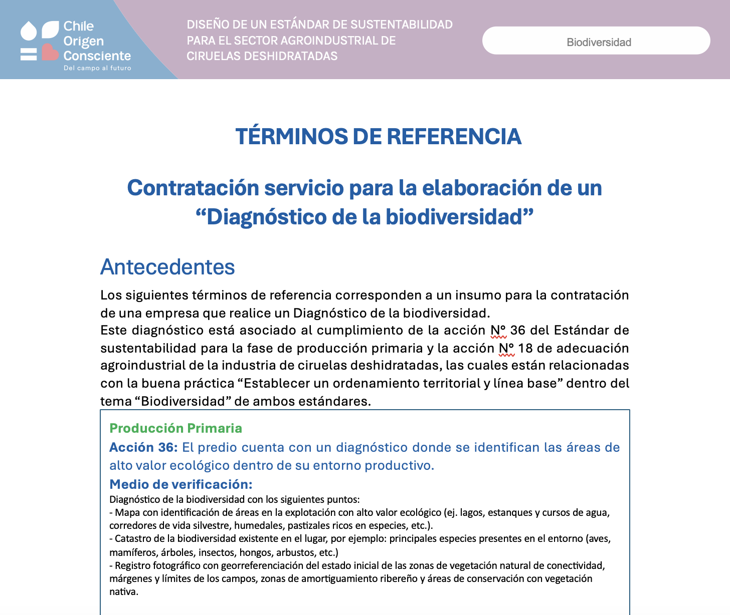 TDR Diagnóstico de la biodiversidad