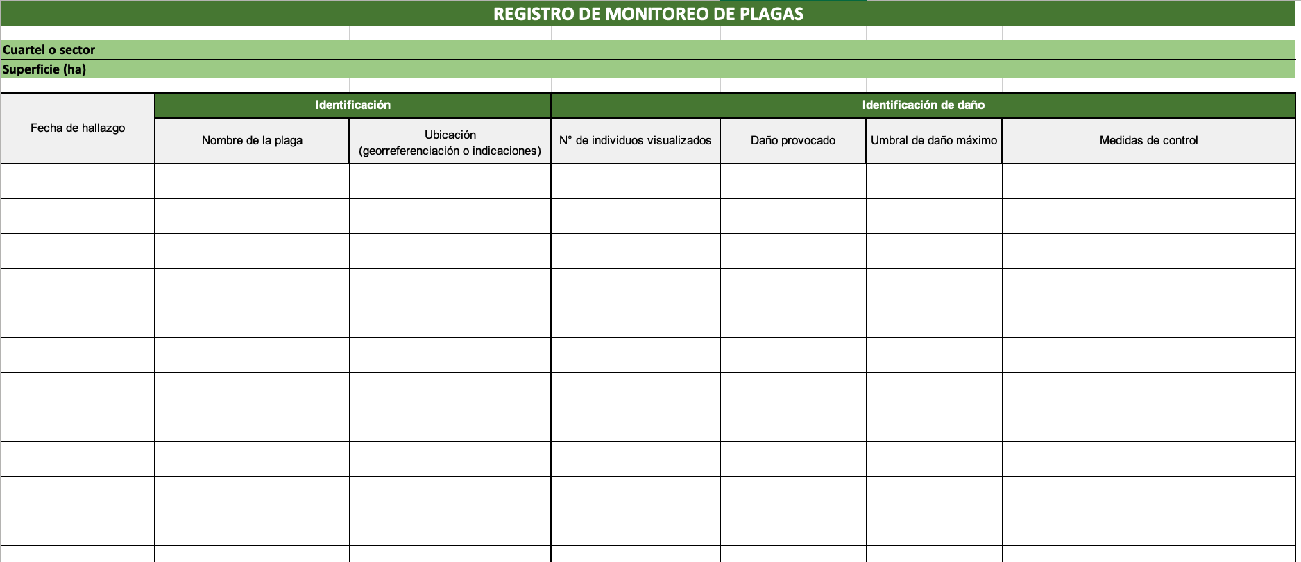Registro de monitoreo de plagas