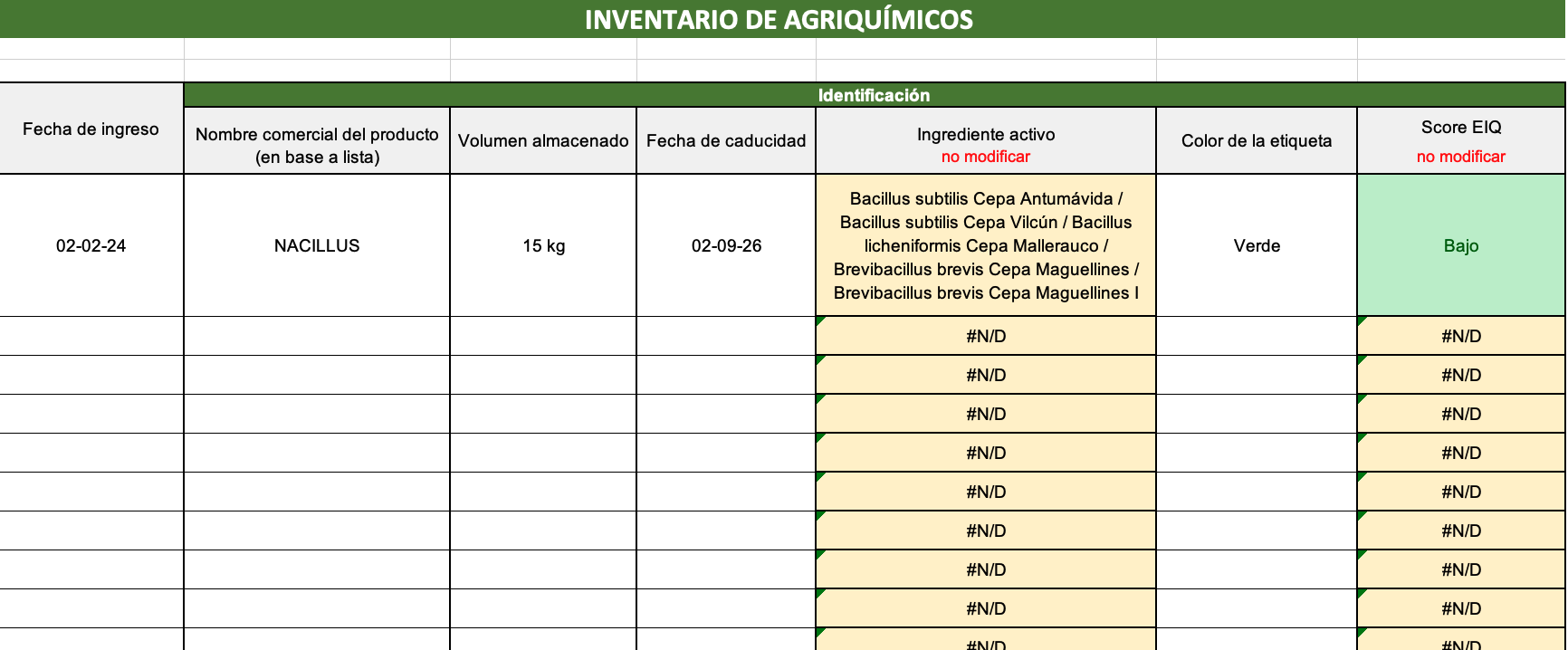Registro de inventario de agroquímicos