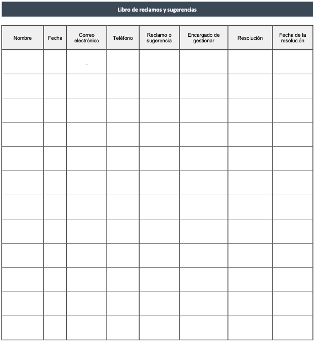 Complaints and suggestions book